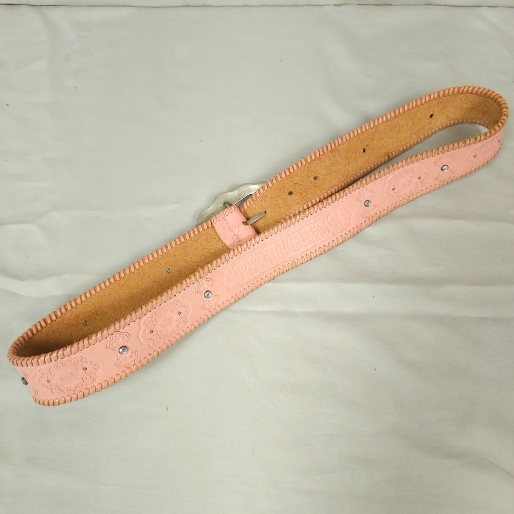 Fossil Western Belt Women Medium Pink Leather Woven Tooled Rhinestone Studded - Picture 6 of 12